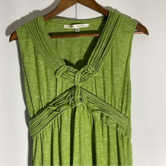 Max Studio Green Boho Chic Summer Sleeveless Ribbed Design @ Neck Waist Dress LG - Picture 3 of 16